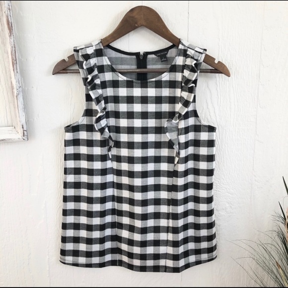 Ann Taylor Gingham Ruffle Shell Top - Picture 2 of 7